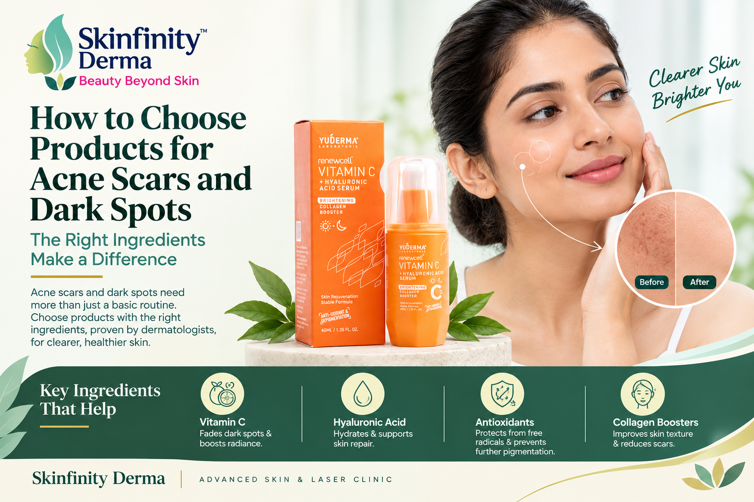 How to Choose Products for Acne Scars and Dark Spots - Yuderma Renewcell Vitamin C Serum